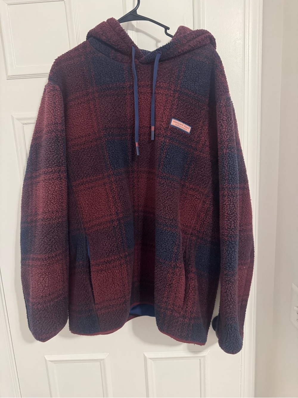 Vineyard Vines Navy and Burgundy Sherpa Pullover Hoodie